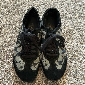 Coach Black and Beige Signature Canvas Sneakers